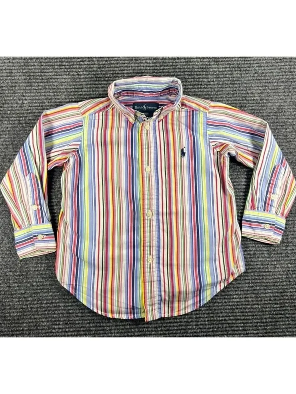 Ralph Lauren Boys 2T Multicolor Striped Long Sleeve Button-Up Cotton Dress Shirt